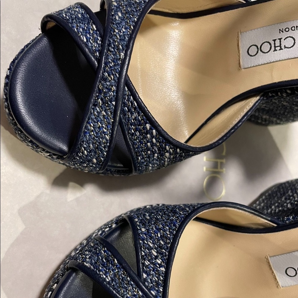 Jimmy Choo Blue Tweed Wedges - Picture 6 of 7